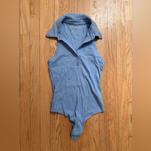 Abercrombie & Fitch Blue Sleeveless Ribbed Polo Bodysuit